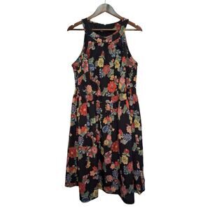 Floral Sleeveless Dress with Pleated Neckline 2XL